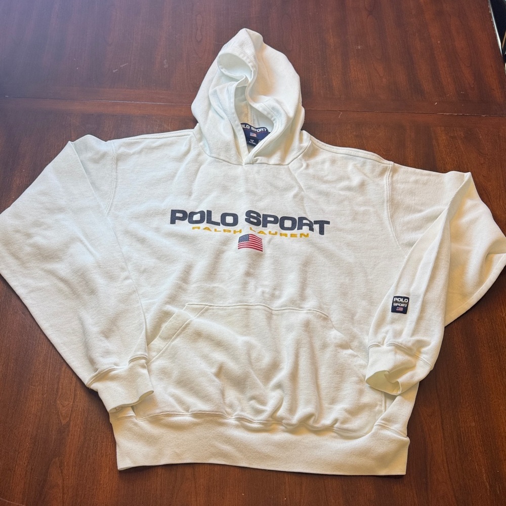 Polo Sport by Ralph Lauren Men's VTG 90s Y2K Streetwear White Flag Logo Hoodie